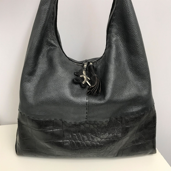 ❤️SOLD❤️ Henry Beguelin Charcoal Leather Hobo Bag - Picture 2 of 8